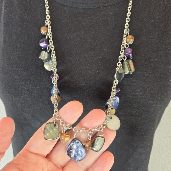 Beautiful Womens Dangle Necklace-Matching Earrings Silver Tone Adjustable Chain - Picture 11 of 13